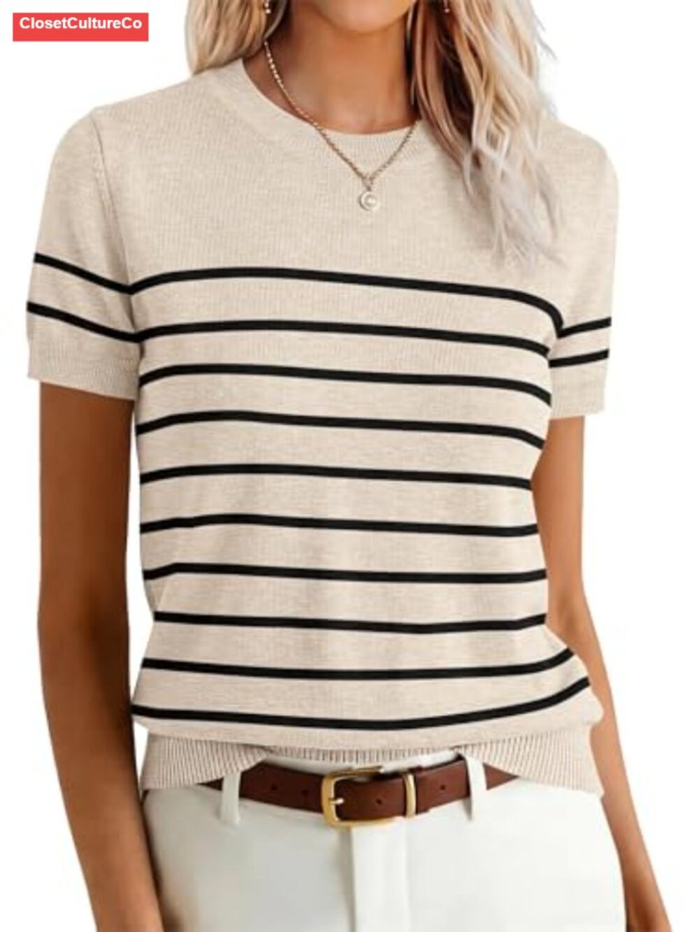 Womens Short Sleeve Wool Blend Sweater Crew Neck Knit Pullover Work
